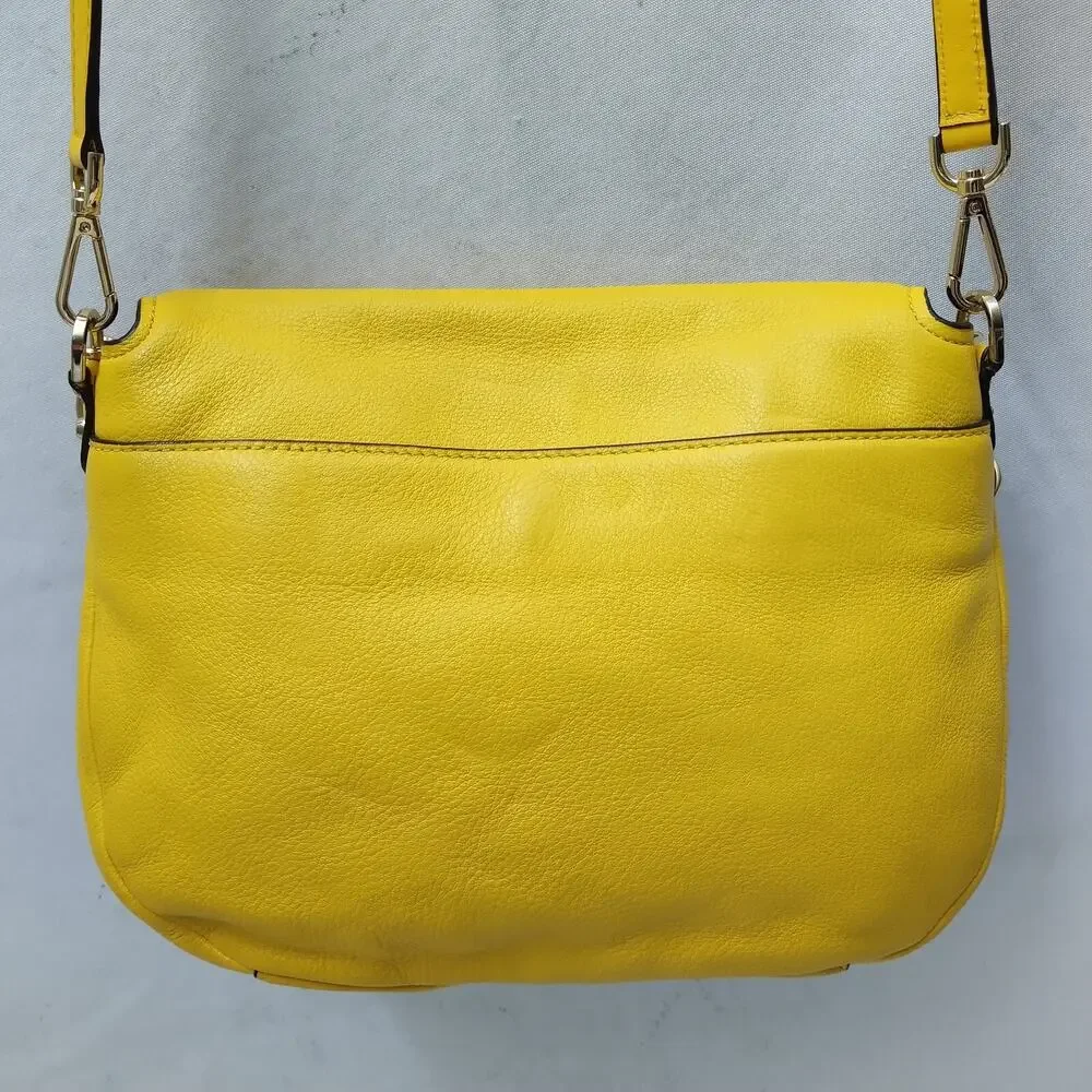 Michael Kors Evie Sunflower Yellow Leather Flap Closure Crossbody Shoulder Bag
